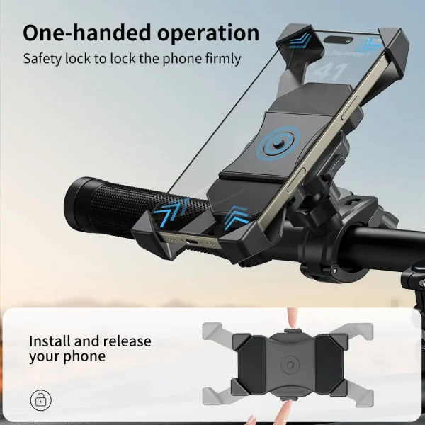 Motorcycle Phone Mount Bike Phone Holder Quick Install Handlebar Clip Scooter Cell Phone Clamp for iPhone for Galaxy