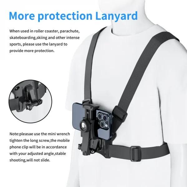 Mobile Phone Chest Mount Harness Strap Cell Phone Holder Mount for Video Recording Bike/Kayak/Fishing/for Smart Mobile Phone