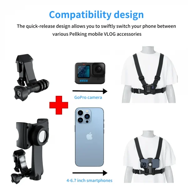 Mobile Phone Chest Mount Harness Strap Cell Phone Holder Mount for Video Recording Bike/Kayak/Fishing/for Smart Mobile Phone